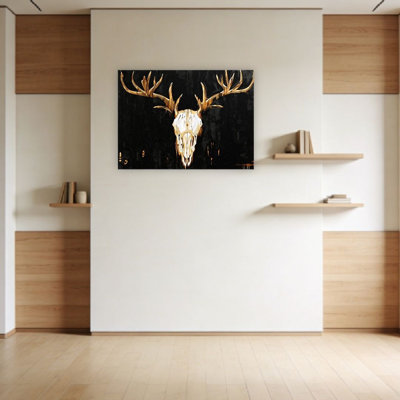 Crâne de cerf, thème rustique foncé, art mural non encadré, L 24 po x l 36 po