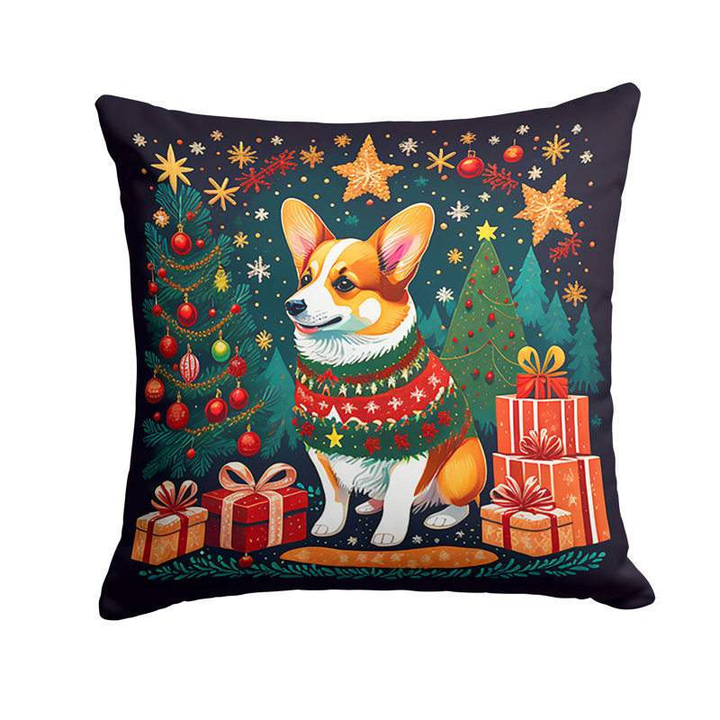 1116_Corgi Christmas Fabric Decorative Pillow, 14 po x 14 po