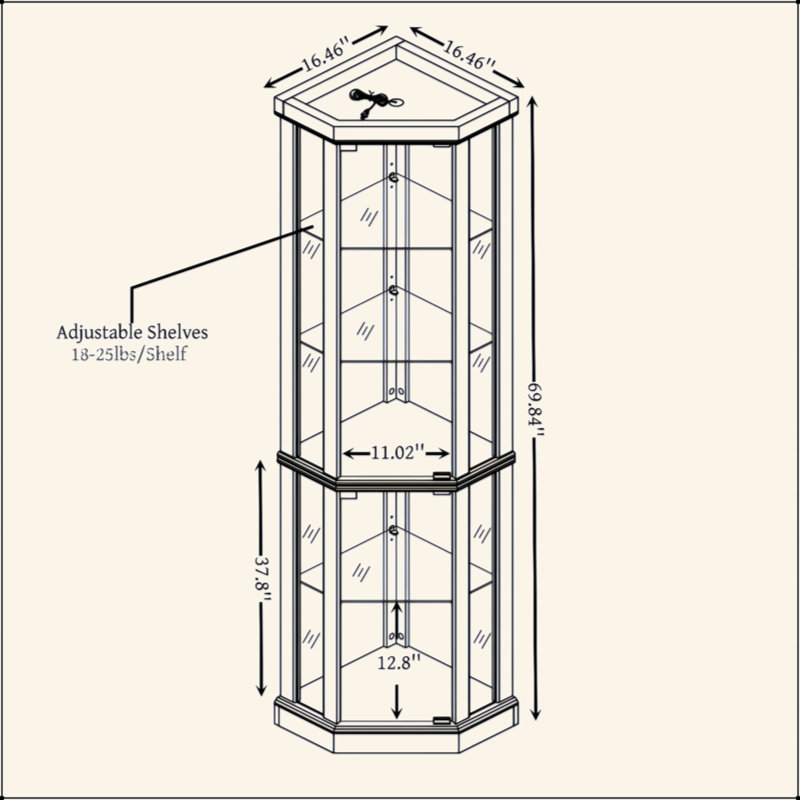 Lighted Corner Curio Cabinet - Elegant Glass Display Case For Living Room & Bar Storage - Perfect For Antique Collections & Wine - Includes Built-In Lighting