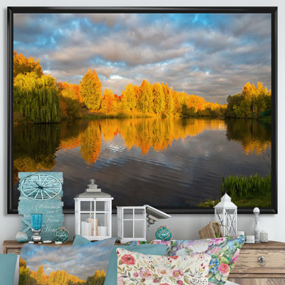 " Autumn Sunset Reflection On Lake In The Park "