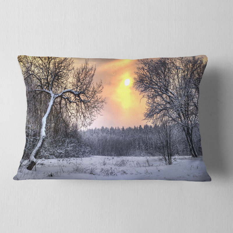 Coussin lombaire imprimé hiver avec soleil