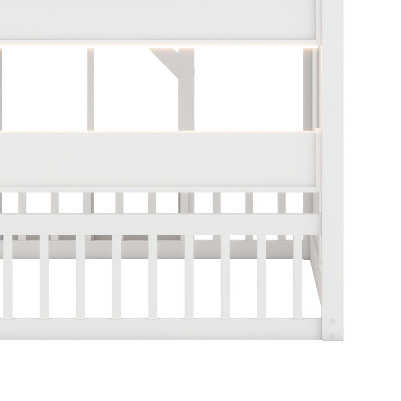 Playful House Bed Frame Equipped with Glow-Feature Shelves, White