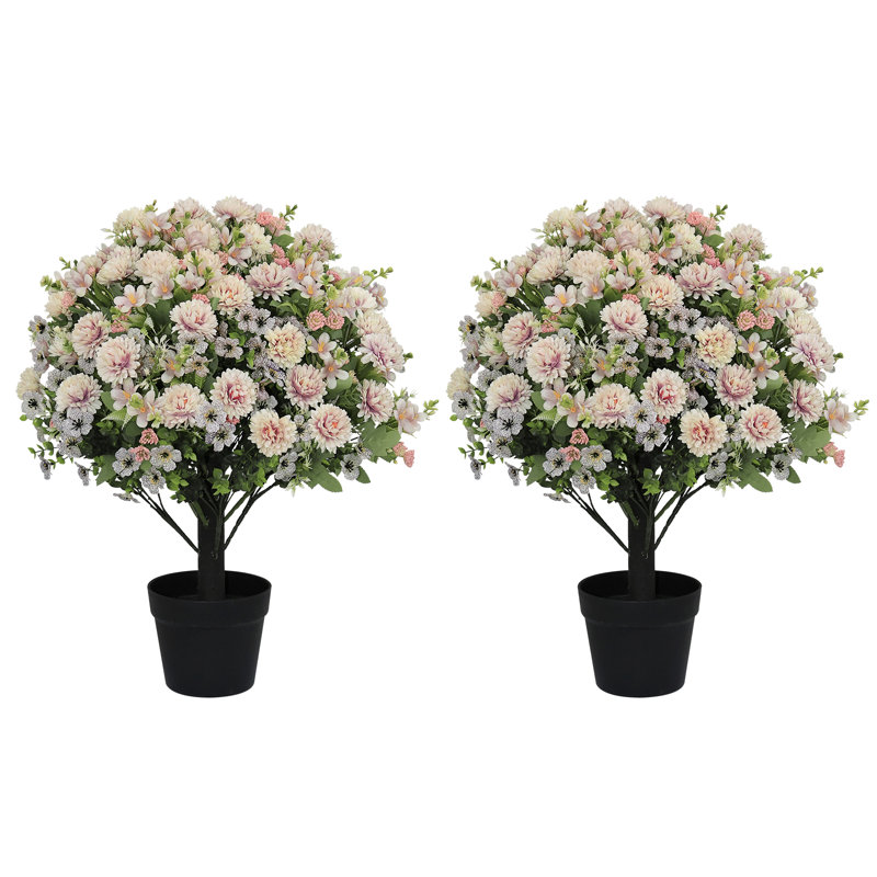 24" Artificial Boxwood Topiary Tree With Daisy Flowers, Faux Silk Potted Plant For Indoor Outdoor, Front Porch Entryway Patio Garden Home Spring Summer Fall Seasonal Decor