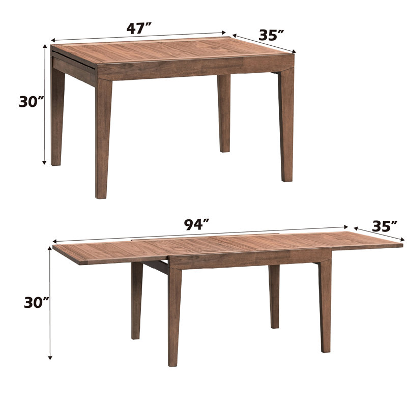 Table de salle à manger avec placage en noyer et rallonge de 47 po - charge rectangulaire de 100 lb avec un poids de 95,38 lb