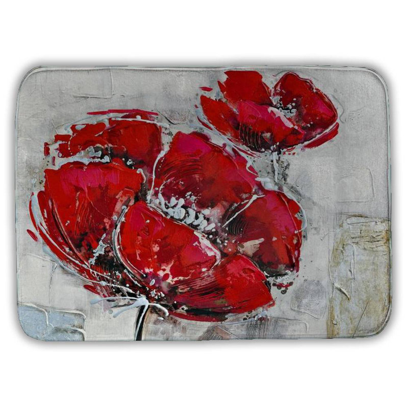 Abstract and texturized red flowers Bath Mat with Non-Slip Backing - Quick Dry Memory Foam Bathroom Rug - Absorbent - Modern Plush Spa-Style - Machine Washable