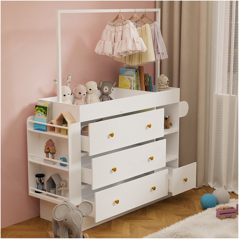 Commode avec tiroirs, tablettes ouvertes de rangement