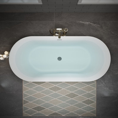63" x 28.35" Freestanding Soaking Acrylic Bathtub with Chrome Overflow and Pop-up Drain, Glossy White