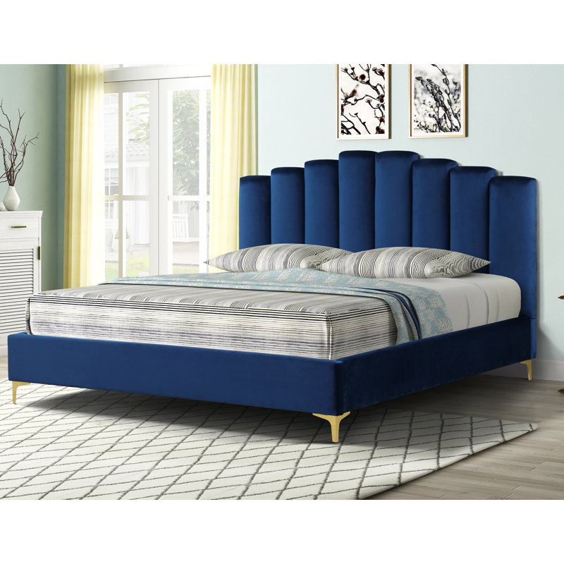 Jochelle Upholstered Metal Platform Bed, California King, Blue