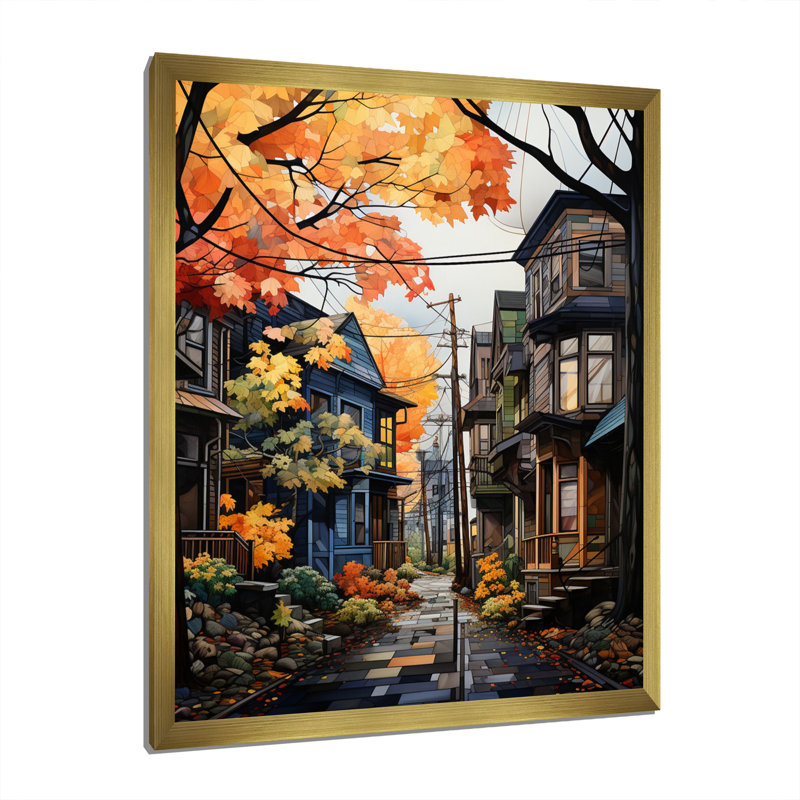 «Cityscape Alleyway Patchwork I» - Impression, Encadrement doré, H 32 po x l 16 po x P 1 po