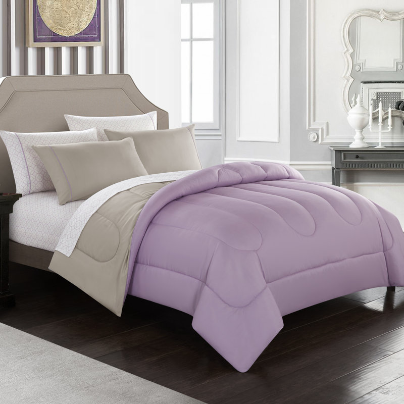Ensemble d'édredon réversible en microfibre réversible 7 pièces, Édredon de grande taille et 6 pièces supplément, Lavande