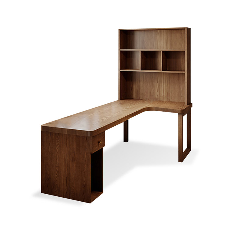 Bureau en coin en bois massif et bibliothèque intégrée, H 29,53 po x l 62,99 po x P 47,24 po, Retour à droite