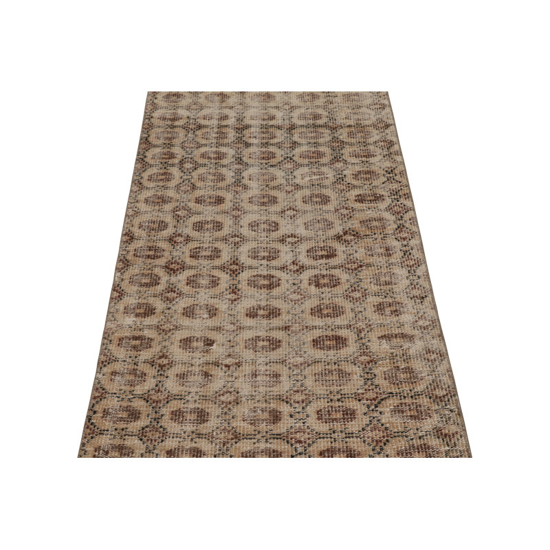 Vintage Distressed Runner Rug, Beige-Brown Allover Geometric Motif – Rug & Kilim