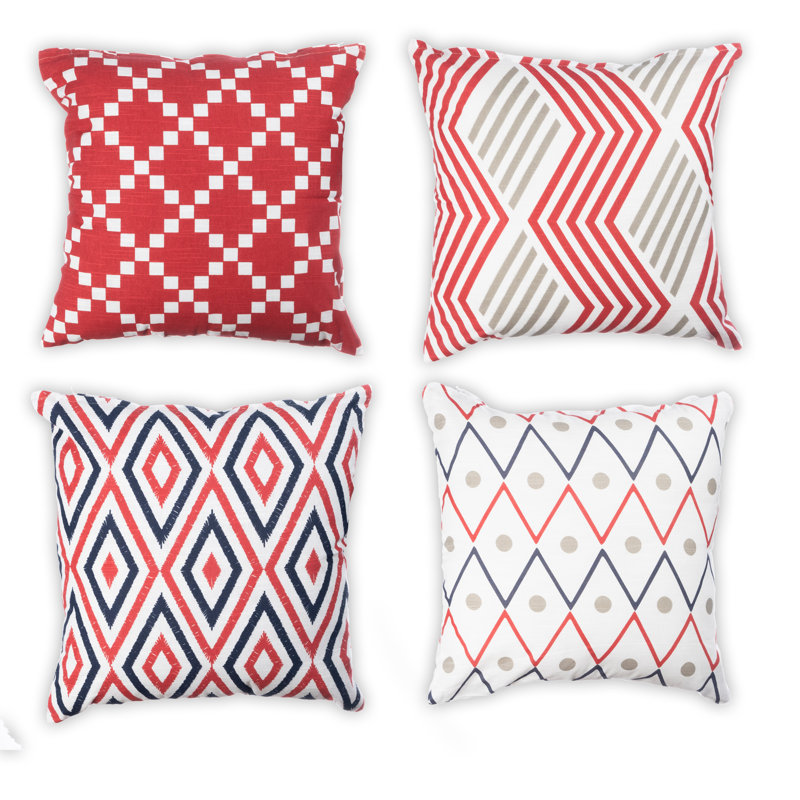 Umber Square Cushion Cover, Red/White/Grey
