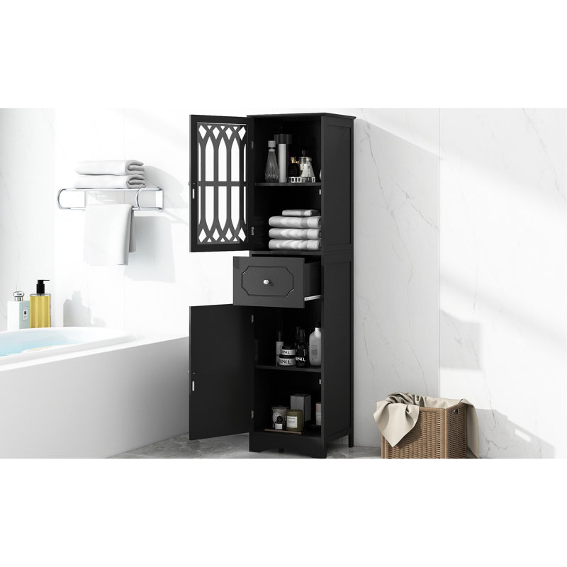 Commode de salle de bain autoportante - noire, avec un tiroir spacieux et un grand mobilier noir, pratique