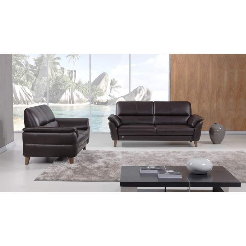Shriner 66" Genuine Leather Pillow top Arm Loveseat, Dark Chocolate