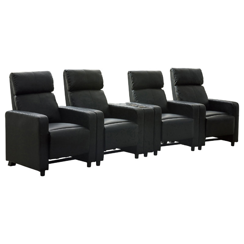 Ensemble de cinéma maison Heena, 4 fauteuils inclinables manuels, 1 console, similicuir noir