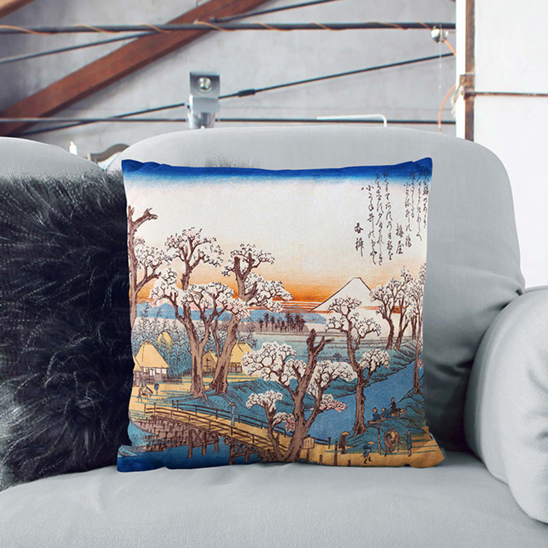 Evening Glow at Koganei by Utagawa Hiroshige Cushion with Filling, Stone, 55cm H x 55cm W x 20cm D