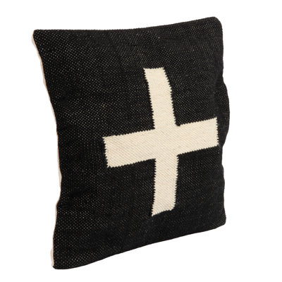 Wool Blend Pillow with Swiss Cross