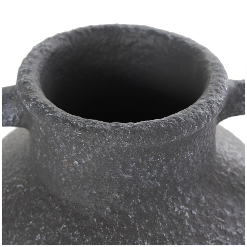 Ceramic Textured Whitewashed Decorative Vase with Handles