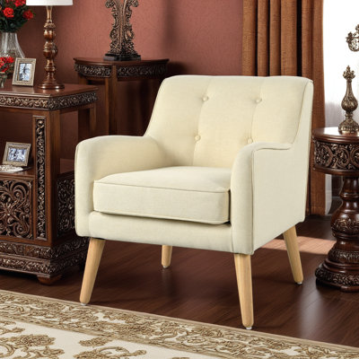 Fauteuil d'appoint avec dossier capitonné, pieds en bois de bouleau, fauteuil club en tissu résistant aux taches