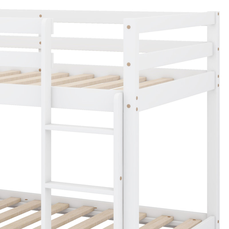 Lit superposé robuste en bois d'hévéa avec échelle intégrée et lattes renforcées, Blanc