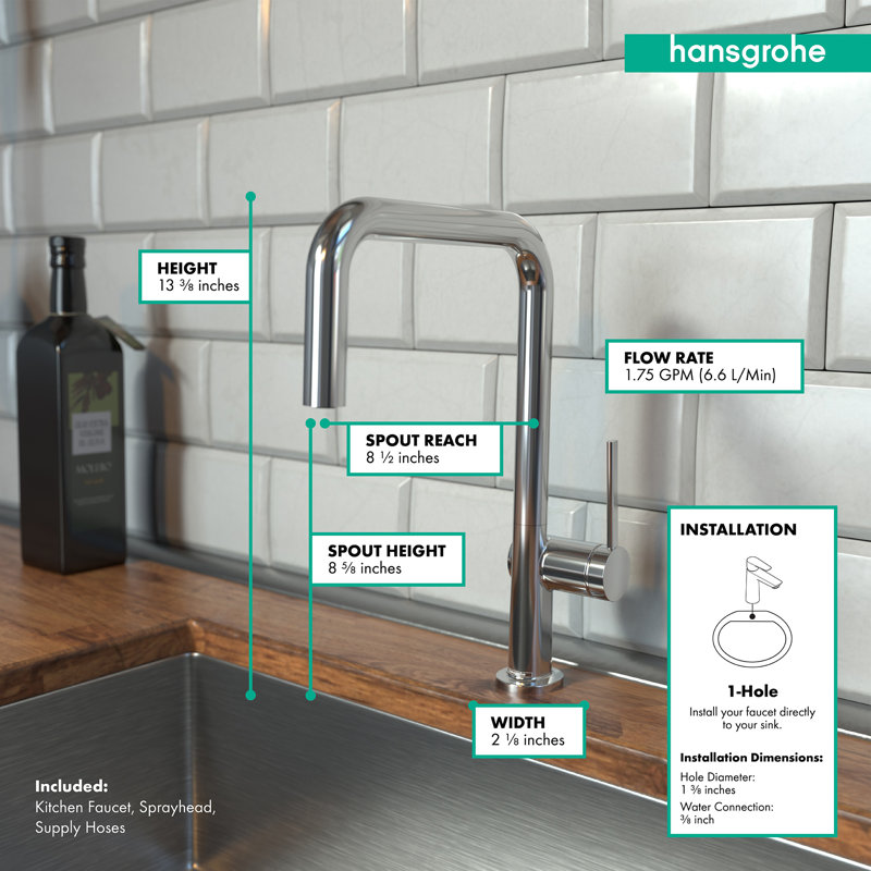 Robinet de cuisine Hansgrohe Talis N, 1 jet en U, 1,5 gal / min, Chrome