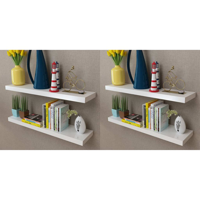 Ensemble de 4 tablettes murales blanches - 31,5 po - Rangement flottant moderne pour la décoration intérieure