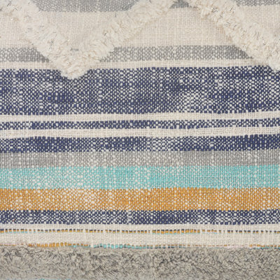 Coastal Striped Textured Hand-Made 100% Cotton Decorative Throw Pillow