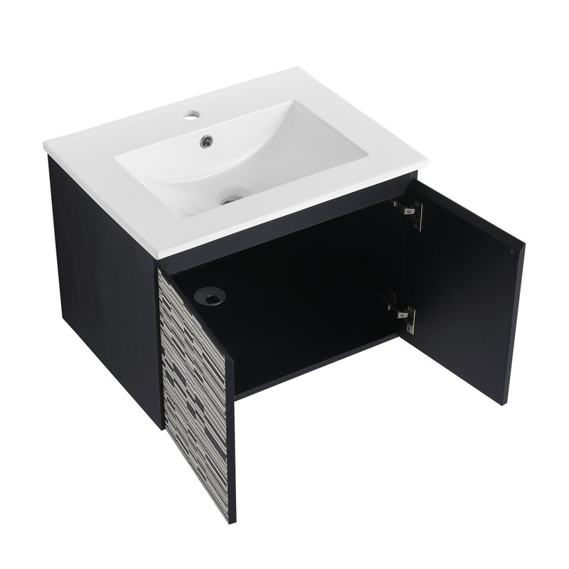 Meuble-lavabo mural 24 po avec lavabo en céramique et porte d'armoire à fermeture en douceur 24 po