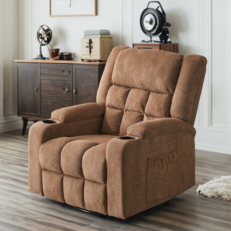 Luxury Chenille Massage Recliner with Heat & Adjustable Angles, Brown