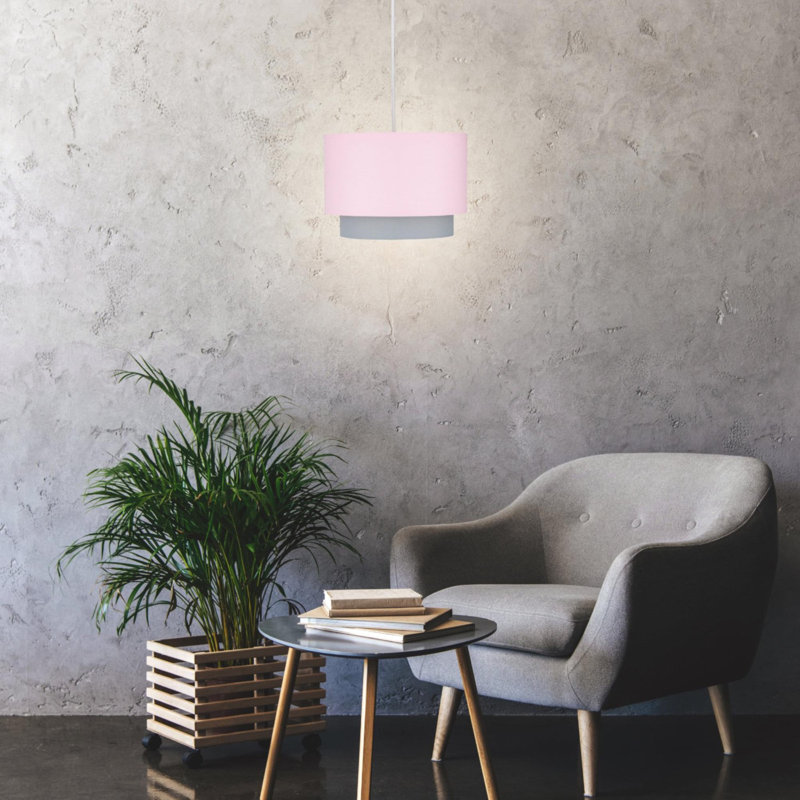 18cm H Cotton Drum Pendant Shade ( Uno ), Pink & Grey