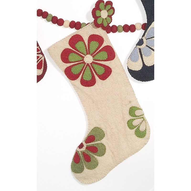 Flower Power Christmas Stocking, Cream/Green