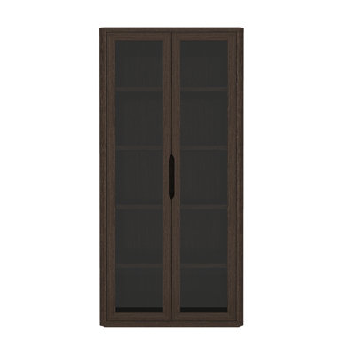 Rivington 79" H x 38" W Modern 5-Shelf Bookcase Cabinet with Glass Doors in Walnut