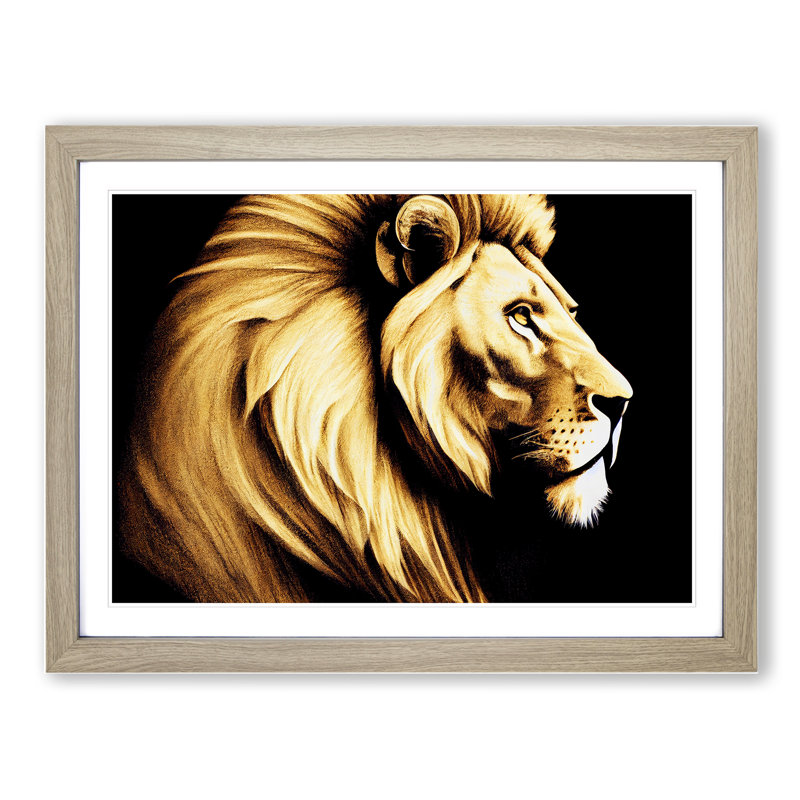 Showstopping Lion - Single Picture Frame Print, 46cm H x 64cm W x 2cm D, Oak