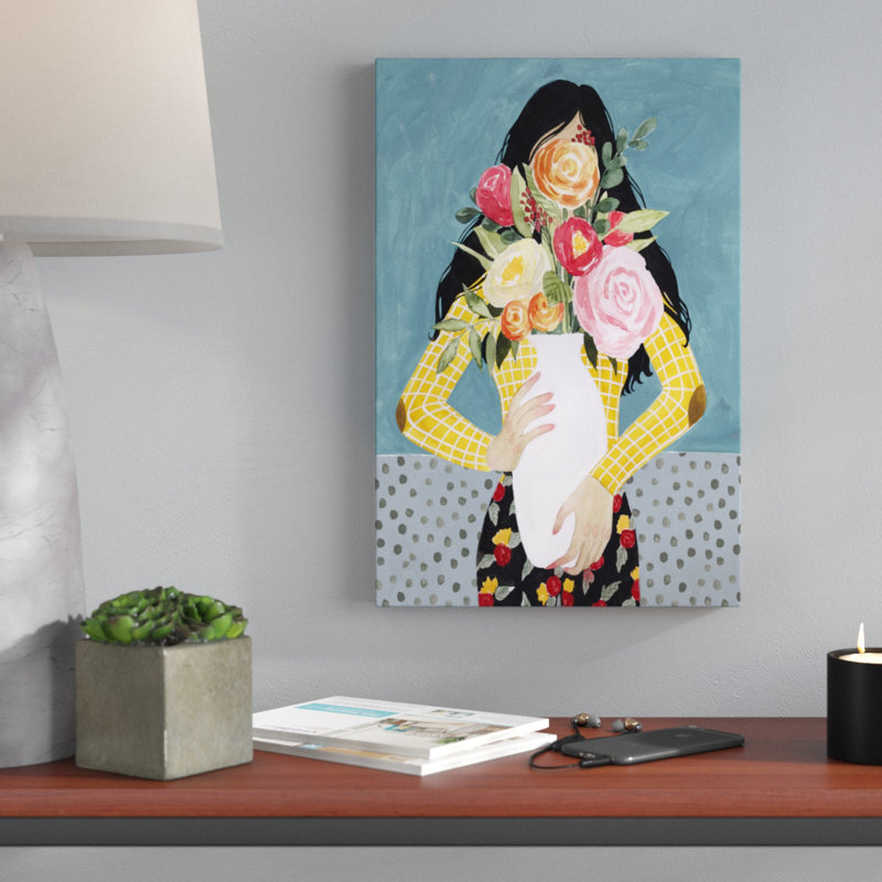 Flower Vase Girl II by Grace Popp - Painting, Wrapped Canvas, 46cm H x 30cm W