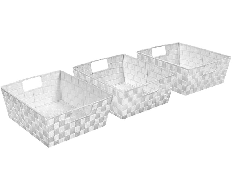 Sorbus Stackable Wicker Tote Woven Basket with Handles 3 Pack, White