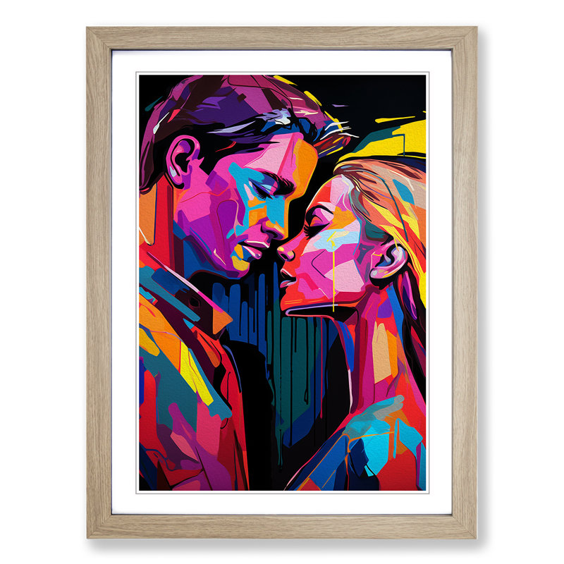Lovers Pop No.2 - Single Picture Frame Print on Wood, Oak Framed, 64cm H x 46cm W x 2cm D