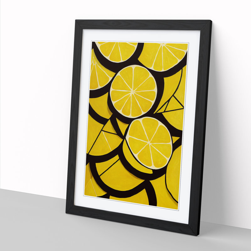 Sliced Lemon Fruit Suprematism - Single Picture Frame Print, 34cm H x 25cm W x 2cm D, Oak