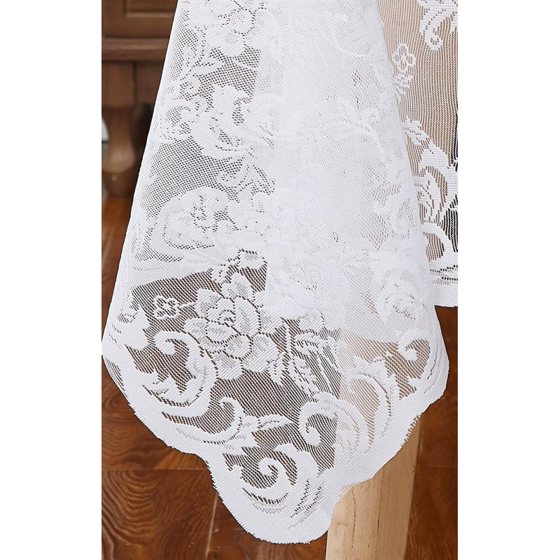 Daniyah Rectangle Floral Wedding Lace Tablecloth, White, 120" x 60"