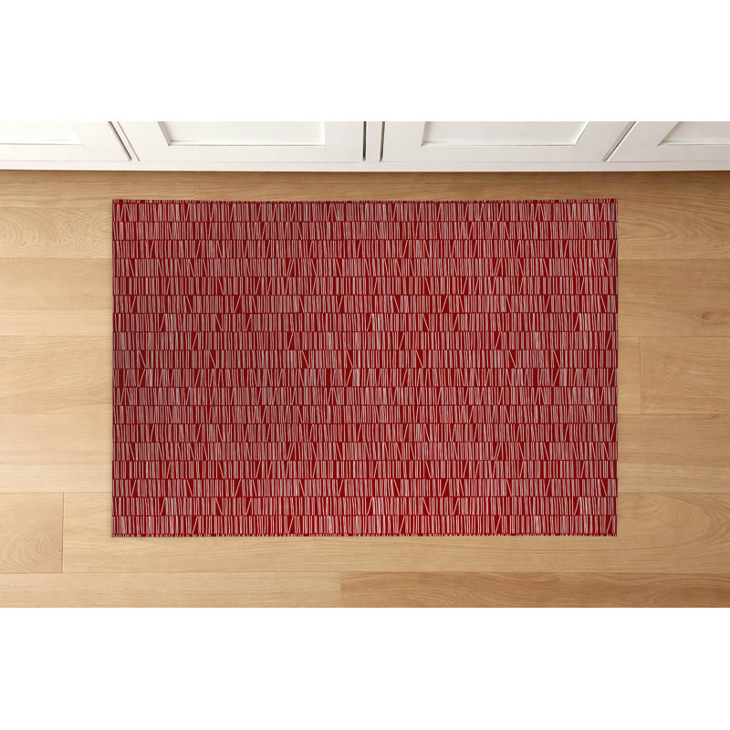 Tapis de cuisine bibliothèque à profil bas, Rectangulaire 3 pi x 5 pi, Rouge canneberge