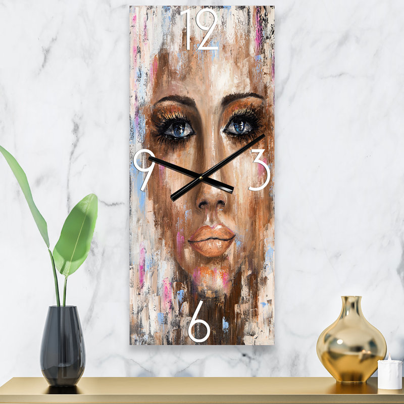 Horloge murale abstraite portrait d'une jeune femme, Grand