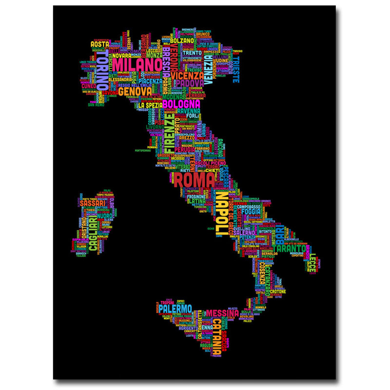 Colorful Abstract Italy Map Canvas Wall Art