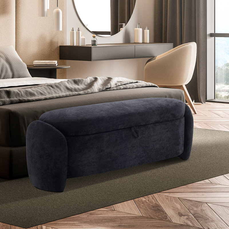 Banc de rangement rembourré avec tabouret Aseeb, Bleu foncé