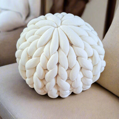 Wide Cotton Blend Tufted Round Pouffe 100x93 Cm Diameter Ottoman