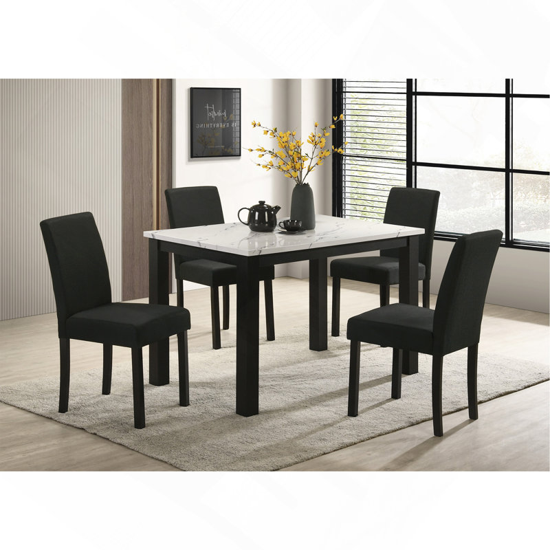 Ensemble de salle à manger 5 pièces, moderne, en bois blanc, rembourré de mobilier de salle à manger moelleux, Blanc/Noir