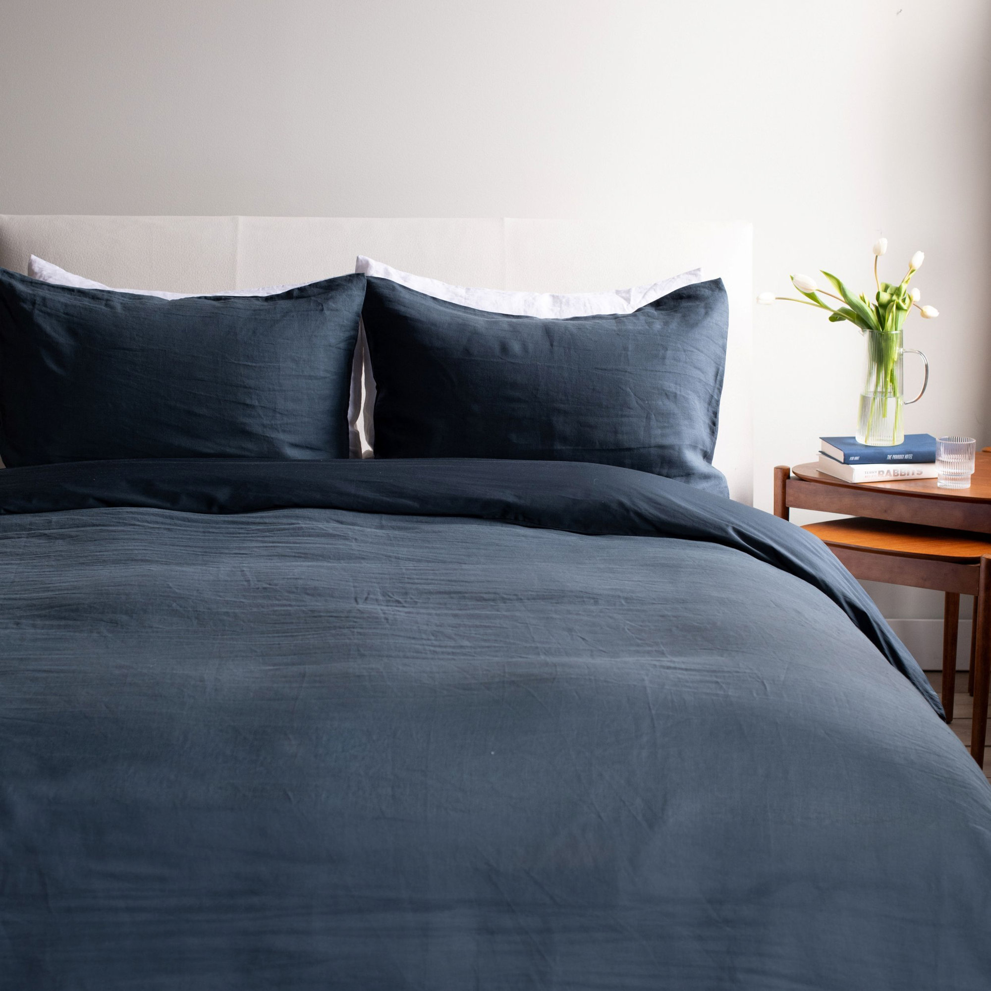 French Linen And Cotton Duvet Cover & Sham Set, Baltic, Twin Duvet Cover + 1 Standard Pillow Sham