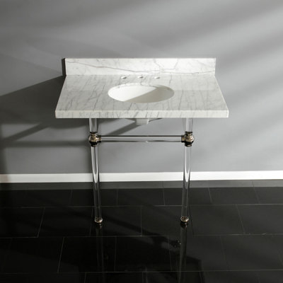 Kingston Brass Templeton 36-Inch Carrara Marble Vanity Top with Clear Acrylic Legs (8-Inch, 3-Hole)