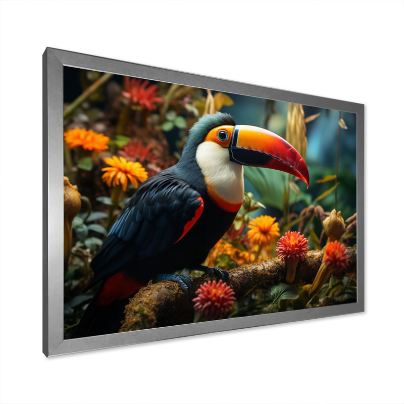Toco Toucan South America Jungle Symphony I - Animals Wall Decor, H 16 po x l 32 po x P 1 po, Cadre simple argenté