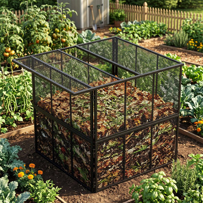 Outdoor Compost Bin Galvanized Steel Wire Composter, Mesh Design for Faster Composting, Double Opening Lid & Side Access Door, Tool-Free Assembly, 2 Sizes & 2 Colors Available