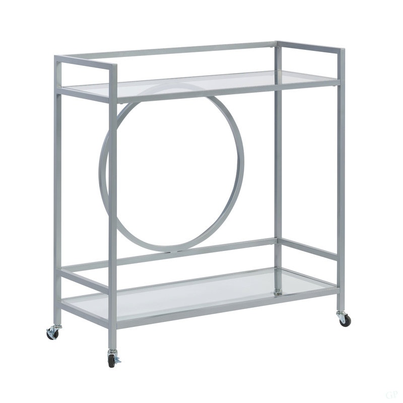 Chariot-bar contemporain avec 2 tablettes en verre